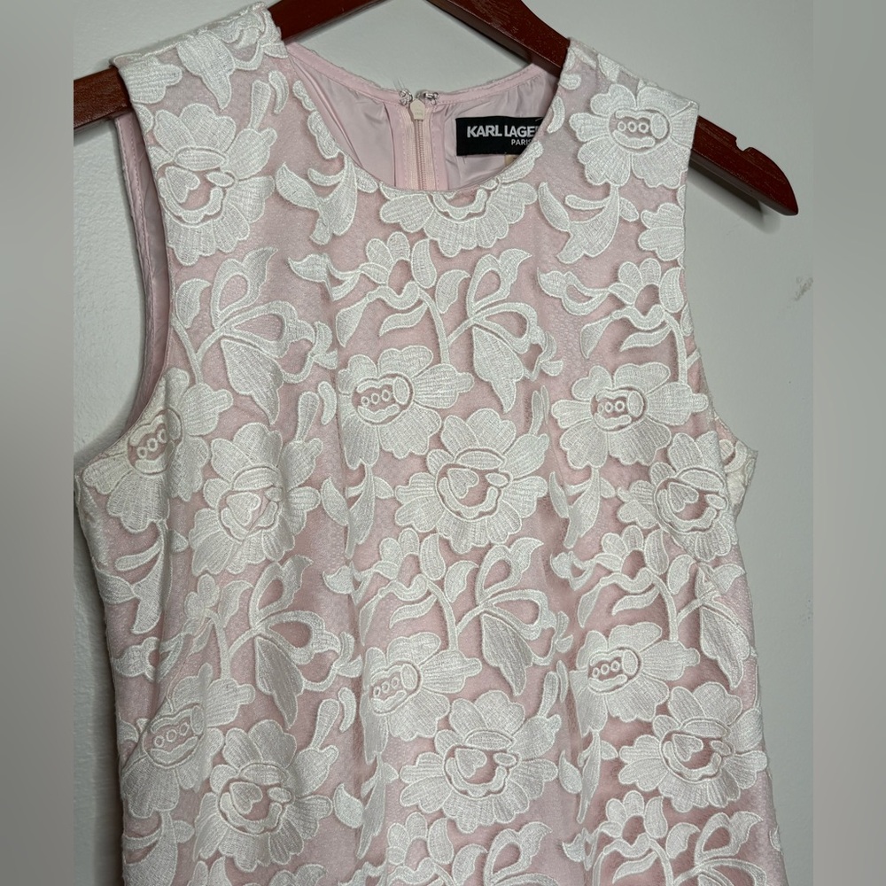 Karl Lagerfeld Baby Pink White Lace Overlay Dress - Picture 3 of 10